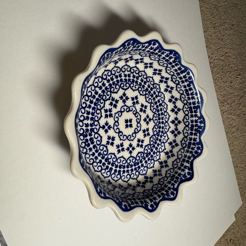 Blue and White Polish Pottery Decorative Bowl